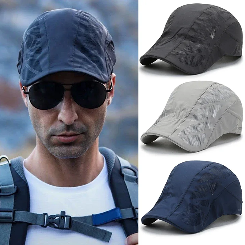 Men Quick Dry Hat Golf Driving Cycling Sports Letter Print  Flat Ivy Summer Baseball Caps Breathable Net Mesh Sunhat