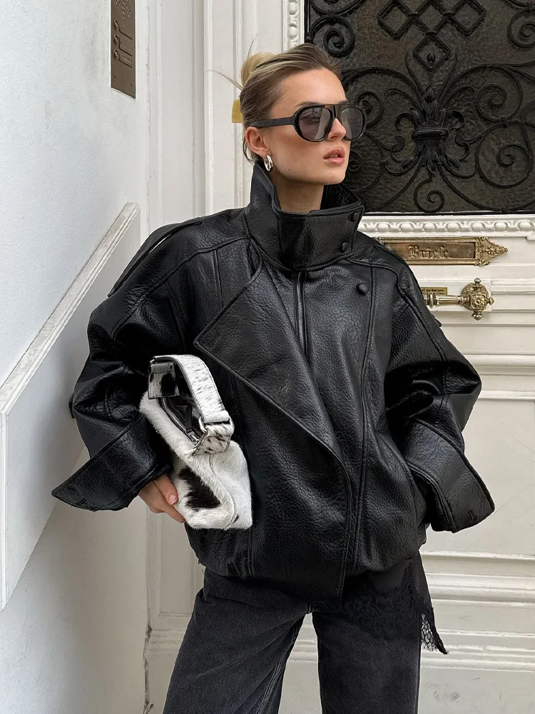 HH femmes automne mode vestes asymétrique bouton poche manches longues noir ample vestes à glissière femme haute rue manteaux