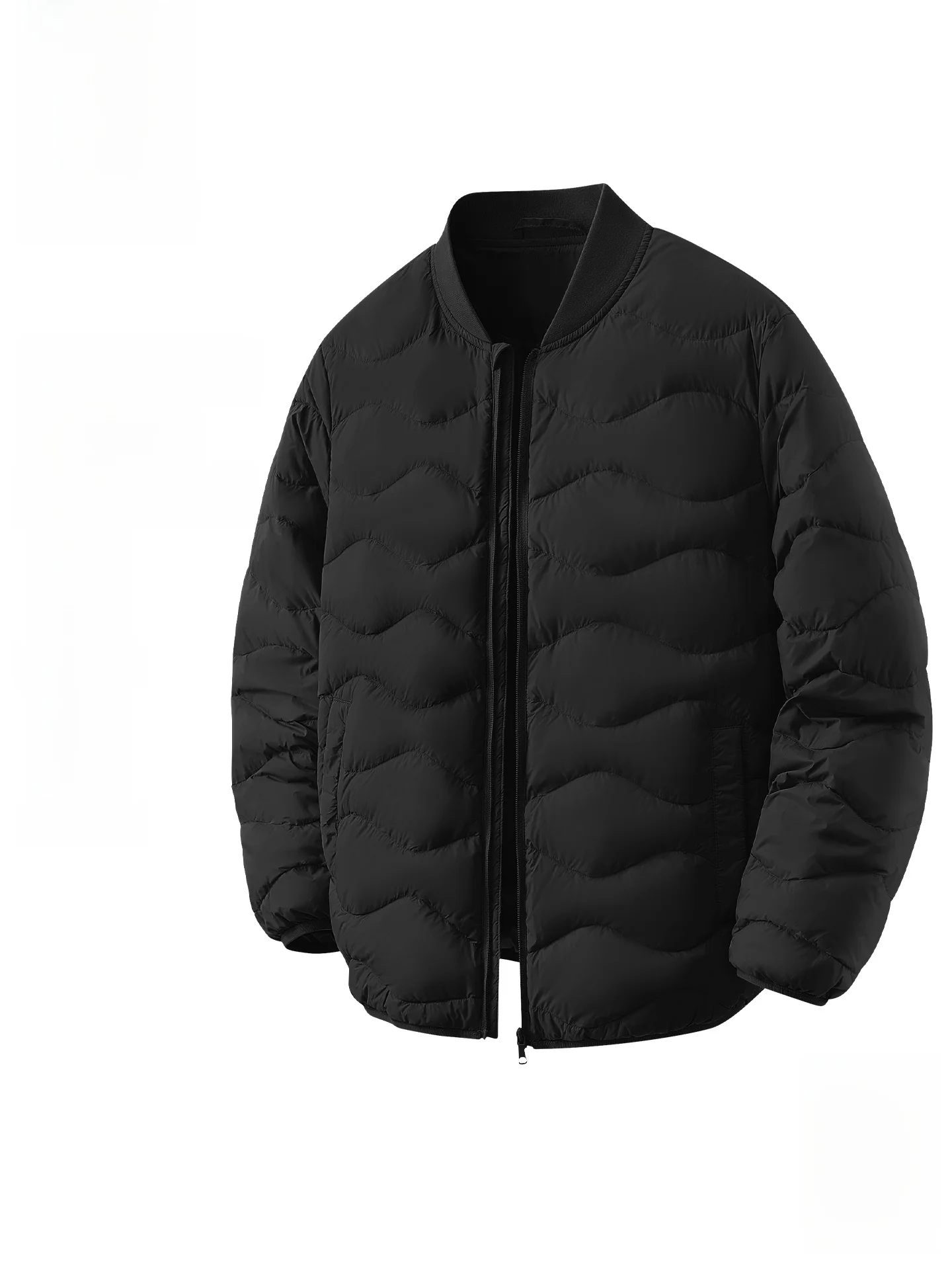 

American Sle Baseball Collar Men's down Jaet Winter New Trendy Brand Ribbed Du down Coat Warm Thin Zipper