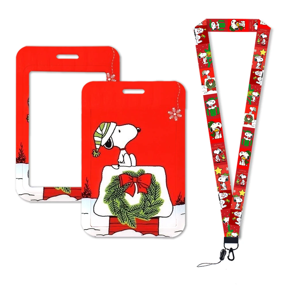 Snoopy Merry Christmas Design Cute Cartoon Badge Holder Id Card Bus Card Holder Lanyard For Accessories Gifts Party Decoration