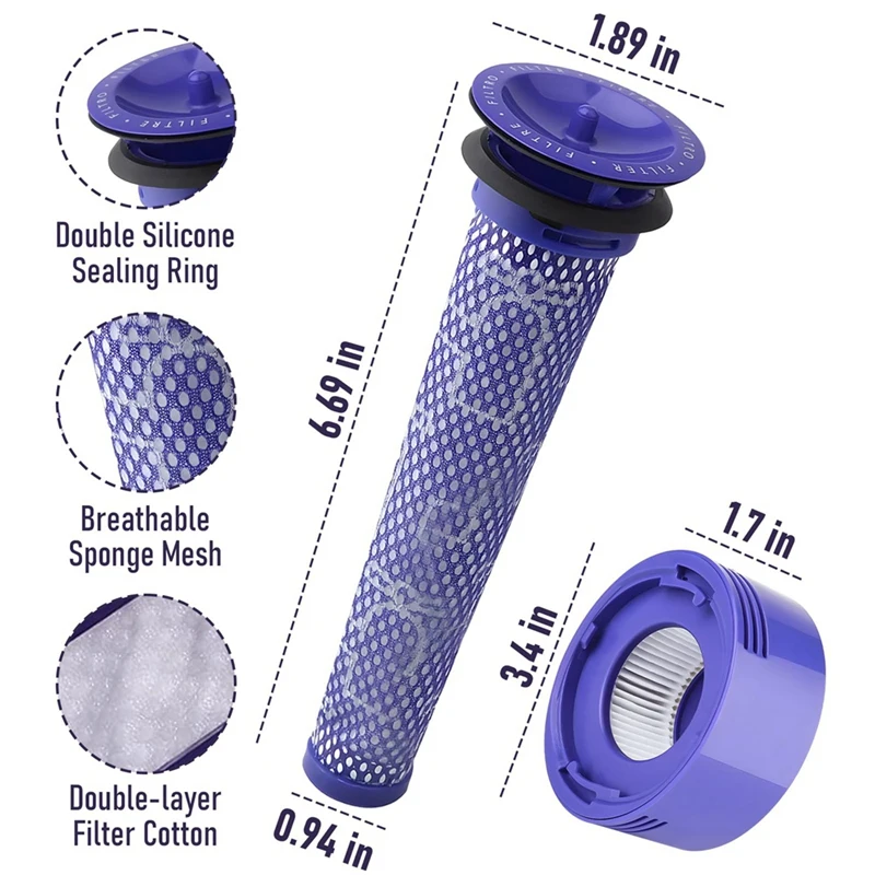 فلتر قطع غيار للمكنسة اللاسلكية Dyson V8 V7 مع فلتر مسبق وفلتر آخر، يستبدل الجزء 965661 -01 & 967478 -01