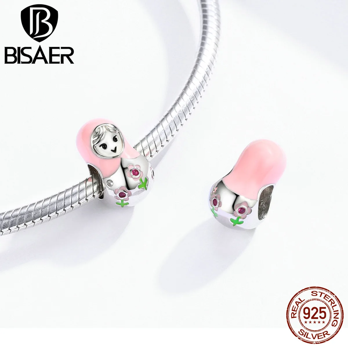 BISAER 925 Sterling Silver Three Colors Russian Doll Charm Bead Fit Original Women Bracelet & Necklace DIY Fine Jewelry EFC702