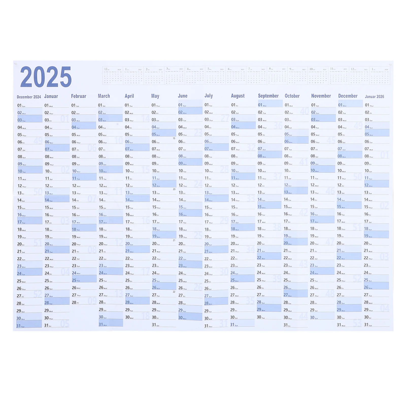 

2025 Wall Calendar Month Yearly Schedule English Planner for Home Decorative Daily Multipurpose
