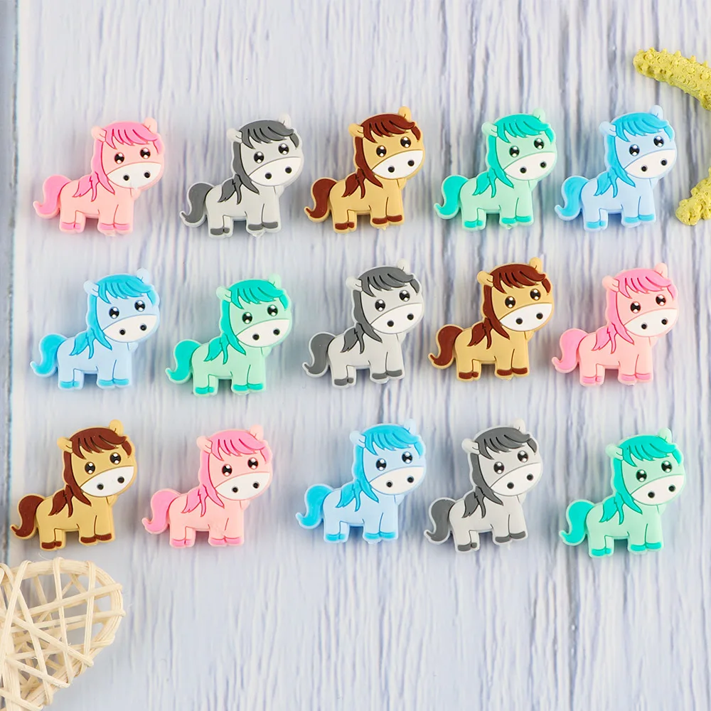 Sunrony 5/10Pcs New Mini Horse Silicone Beads For Jewelry Making Bulk Bead Make Bracelets DIY Pacifier Chain Jewelry Accessories