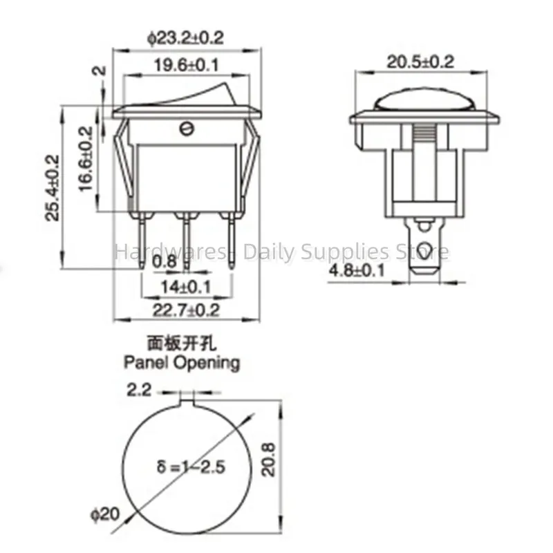 6 Buah Sakelar Rocker Bundar Diameter 20Mm Hitam Mini Bundar Hitam Putih Merah 2 Pin Sakelar Rocker ON-OFF KCD1-105