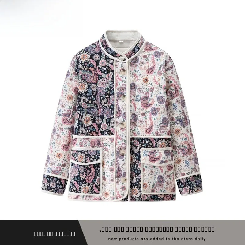 

Модный хлопковый джет с цветочным принтом, женская лоскутная верхняя одежда с воротником-стойкой, длинная теплая осенне-весенняя сезонная одежда