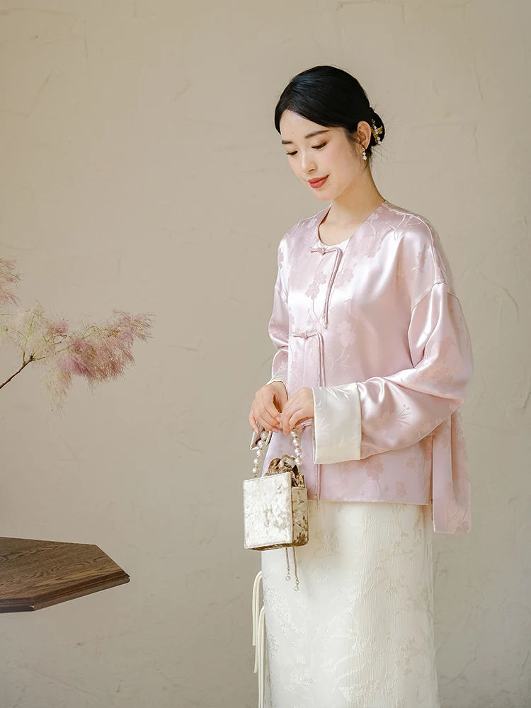 

New Chinese Sle Acetate Outerwear Pink Zen Sle Tea Costume High End Women's Faion Tang Costume Stage Costume