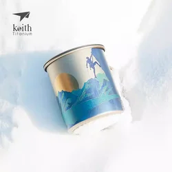 Keith New Lightweight Portable Climbing Camping Titanium Bottle Oxidation Carving Technology Pure Titanium Folding Titanium Cup