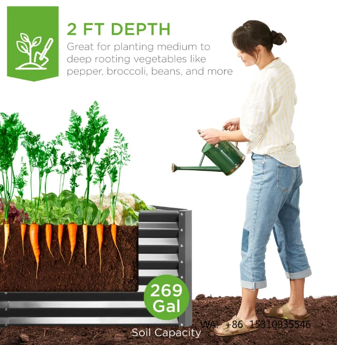 6x3x2ft Outdoor Metal Raised Garden Bed Easy Assembly Duty Metal Frame for Vegetables Flowers Herbs Customizable OEM Features