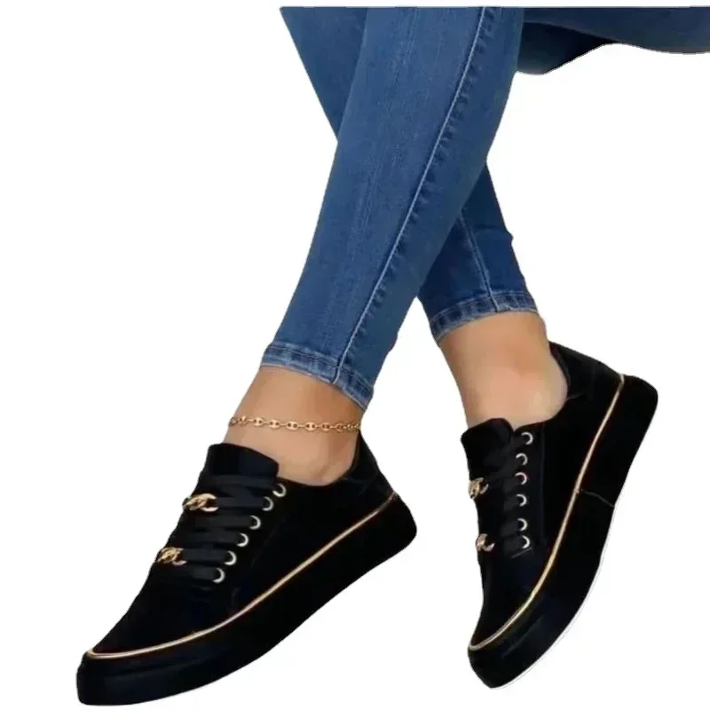 Zapatillas de deporte vulcanizadas para mujer, Zapatos cómodos con plataforma y punta redonda, con cordones, a la moda, novedad de 2024