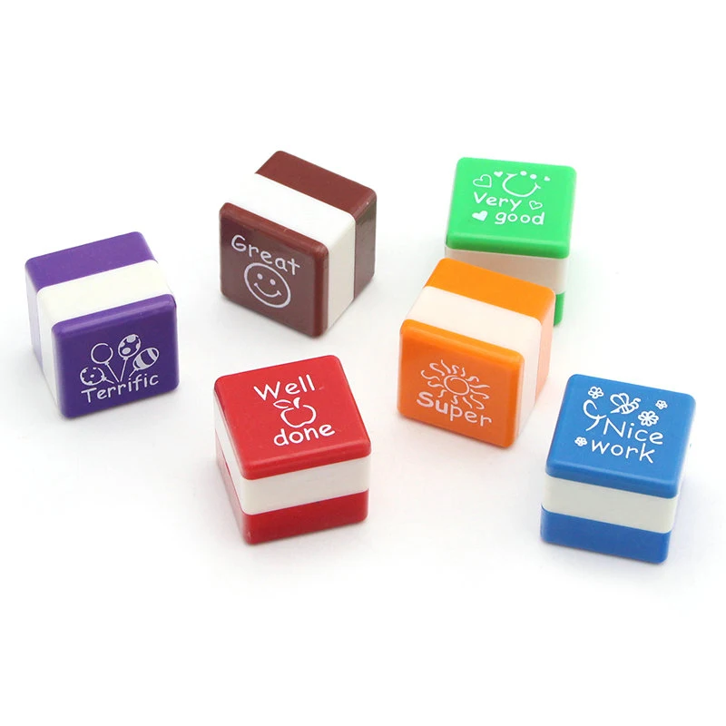 cute Kid Stamp English Teacher Comment Stamper Praise Reward Seal Water Self-Inking DIY School Scrapbooking Toys