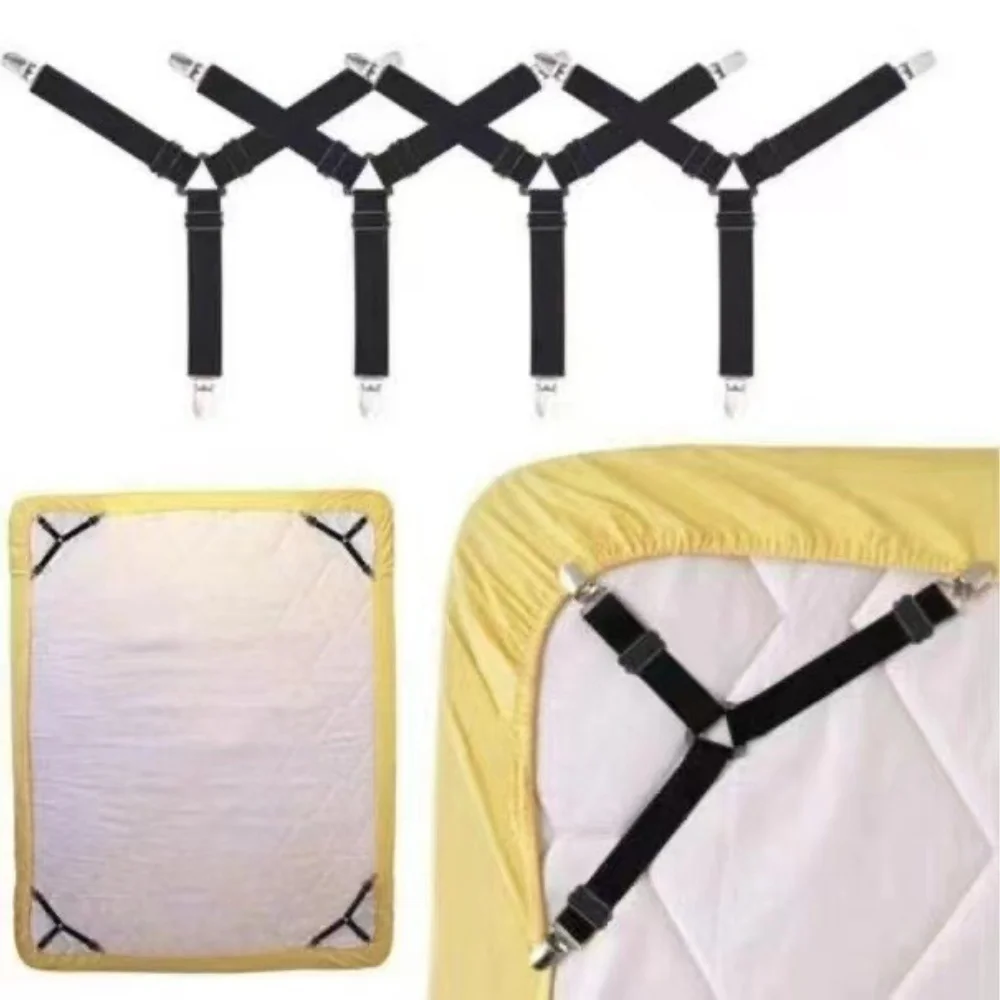 Bed Sheet Gripper Triangle Adjustable Elastic Crisscross Fastener Straps Mattress Clip Fasteners Grippers Fixing Non-Slip Strap