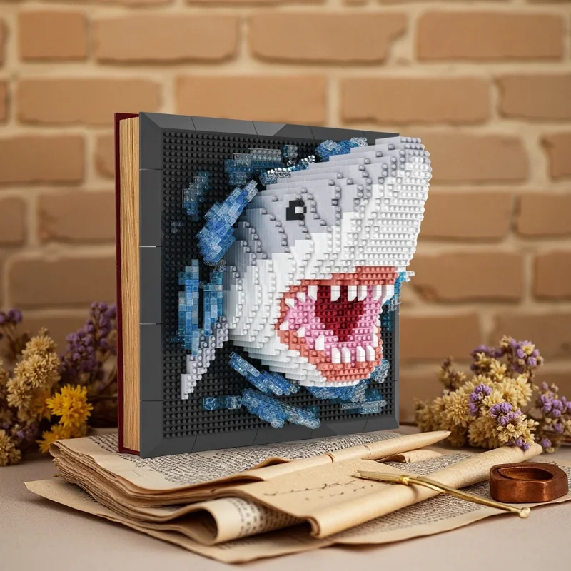 Haaienbouwsteenspeelgoed dat aan de muur worden gemonteerd of op een bureau, decor voor studeerkamer of woonkamer, vakantiecadeau