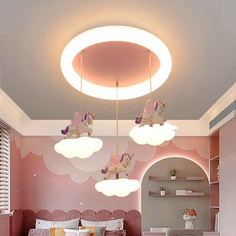 Children\'s room chandelier bedroom light nordic creative cartoon unicorn simple girl princess room boy girl lighting