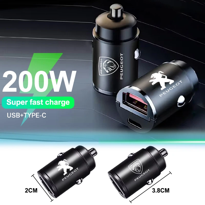 Car Fast Charger USB Type-C Ports Power Adapter Accessories For Peugeot 106 107 205 206 207 208 301 308 307 3008 5008 2008 4008