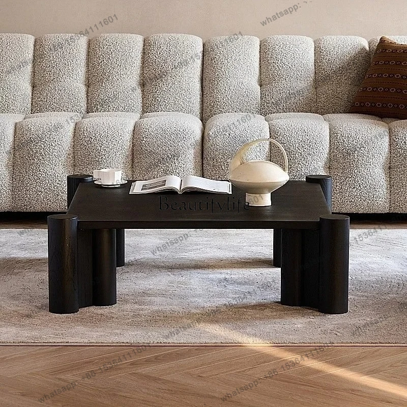 CJmedieval Wabi-sabi Wind Cement Paint Oak Solid Wood Square Coffee Table Expression