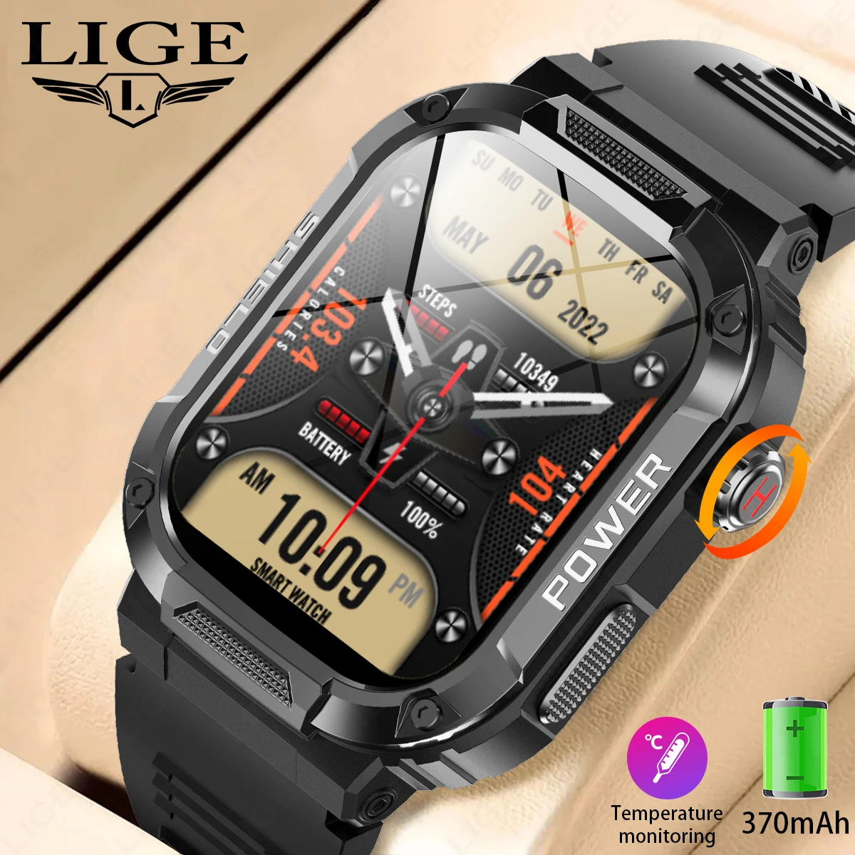 

LIGE Новые 2.01“ Уличные военные умные часы мужские Bluetooth-звонки умные часы для Android IOS IP68 водонепроницаемые спортивные фитнес-часы