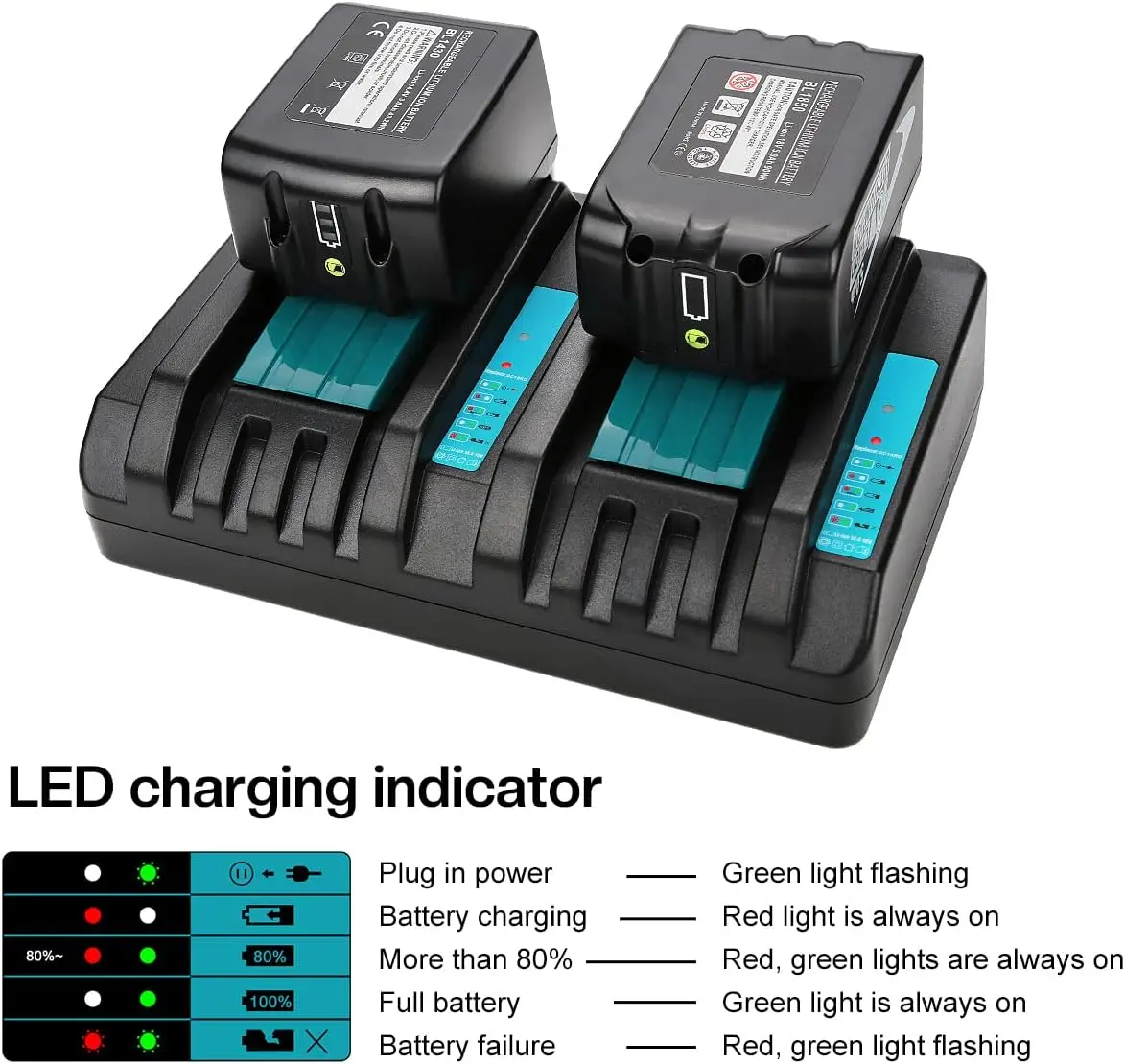 2 منافذ بديلة لبطارية ماكيتا 14.4 فولت 18 فولت DC18RD متوافقة مع شاحن سريع لمنشار الحفر الأصلي