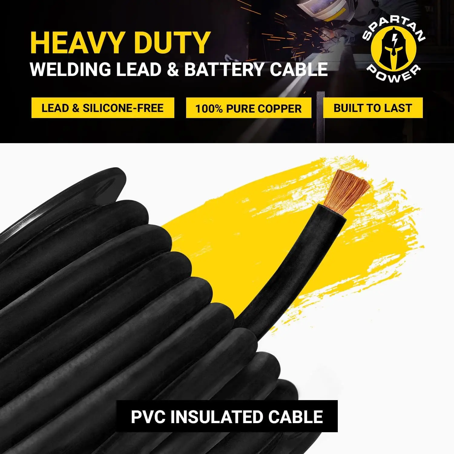 Spartan Power Welding Lead & Car Battery Cable Copper Wire - DIY Bulk Car Battery Cable, Pro American Made Automotive Grade