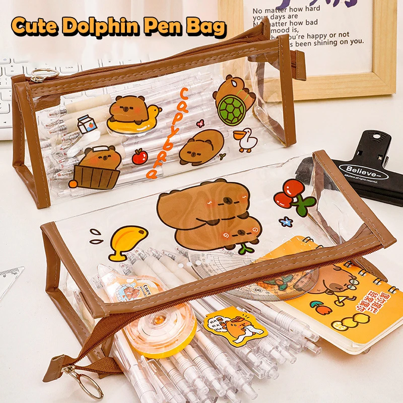 

Creative Capybara Transparent Pencil Case Cartoon Cute Pen Bag Large Capacity Kawaii Storage Bag School Supplies Kids Gifts
