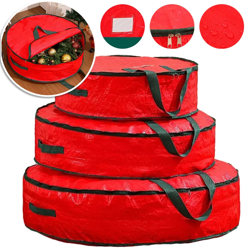 

Christmas Wreath Storage Bag with Zipper & Handles Foldable PE Wreath Storage Container for Thanksgiving Christmas Decorations