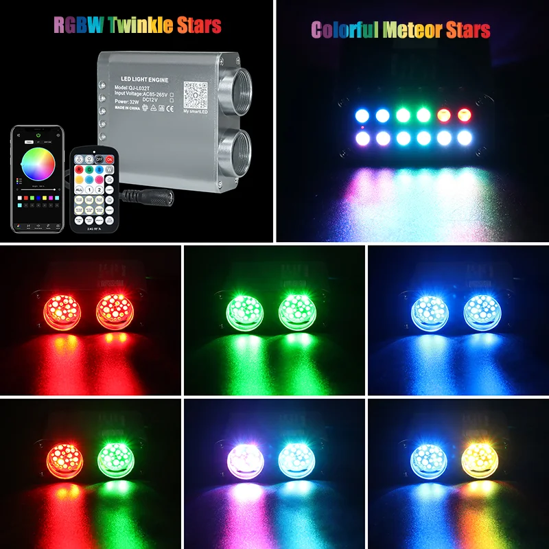 32W Double Dual 2 in 1 Starlight Headliner Kit with Shooting Star for Car Roof RGBW Via Music Romantic Fiber Optic Light