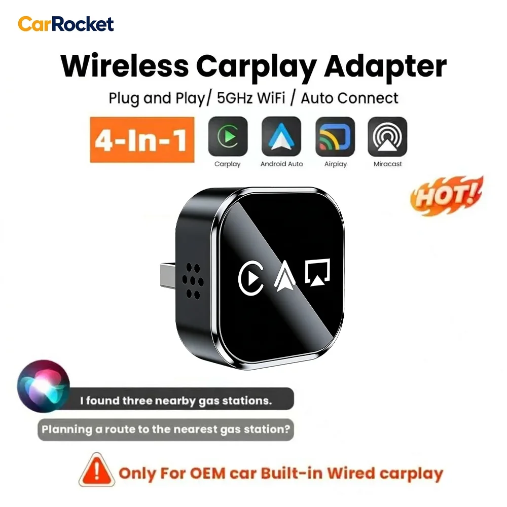CarRocket 4 in 1 Upgrade Wireless Carplay Adapter Android Auto Mirror Link Smart MiNi AI Box Plug & Play For Toyota Ford Benz VW