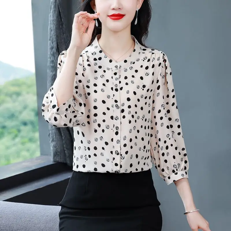 Chiffon Women's Shirt Summer New Fashionable Aging Top Temperament Versatile Seven Sleeve Chiffon Top