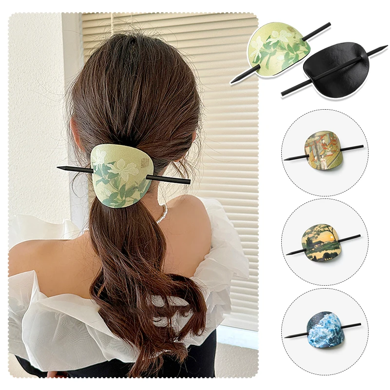 Pasador de pelo Retro para mujer con palo, Tiaras Hanfu antiguas, adornos de cuero sintético, forma ovalada, pinzas para el pelo de cola de caballo, accesorios para el cabello