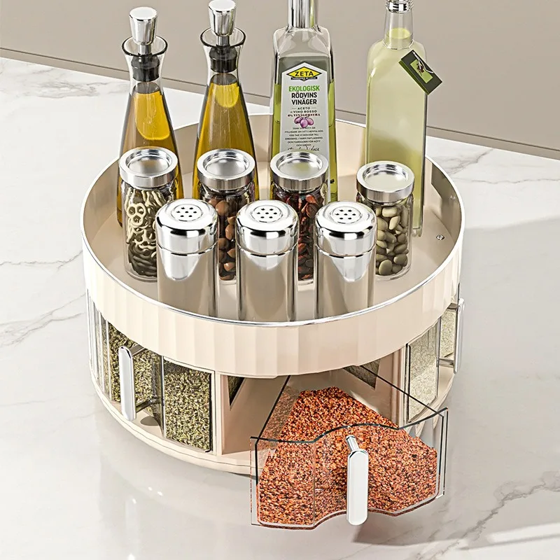 

1pcs Kitchen Round Rotating Storage Rack - Home Countertop Multi-Function Spice Organizer with Rotating Design for Kitchen Space