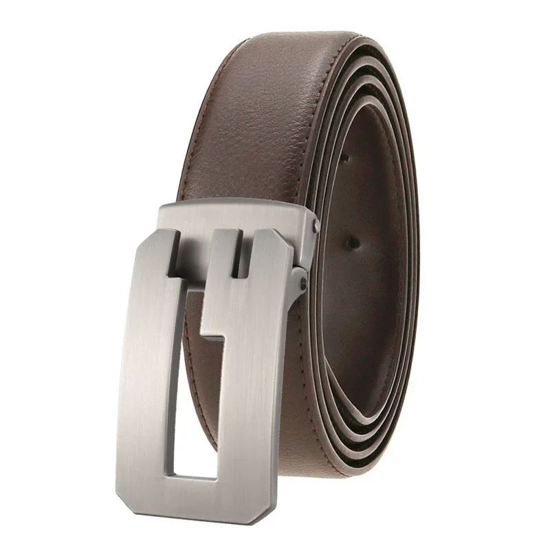 Designer Men's Belt New Alloy Smooth Buckle High Quality Genuine Leather Luxury Brand Casual Business Waistband for Males