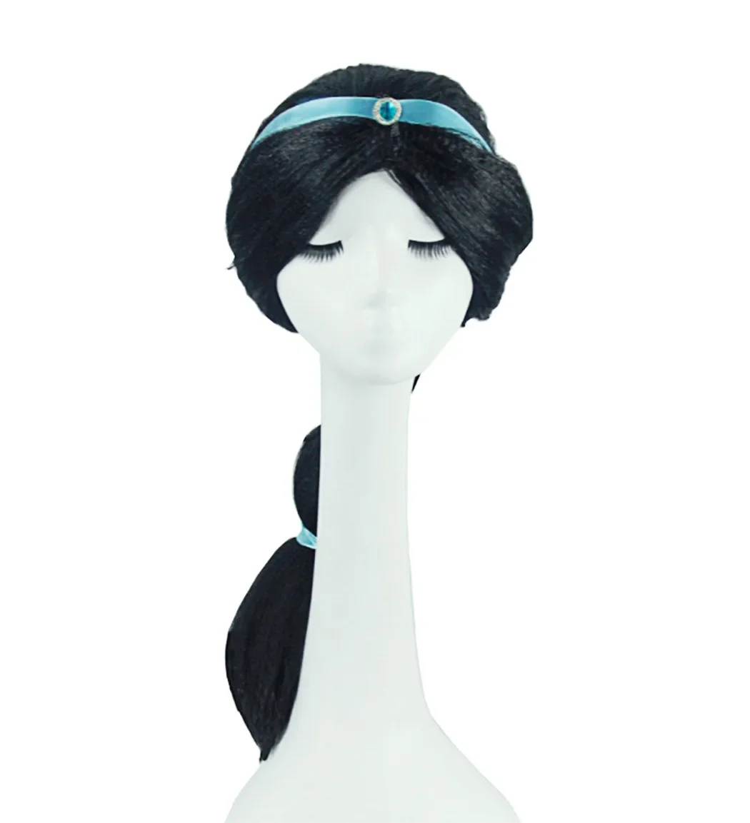 Aladdin\'s Lamp Halloween Girls Princess Jasmine Hair Black Long Wig Fancy Kids Women Wig Disguise Child Cosplay Unicorn Wig