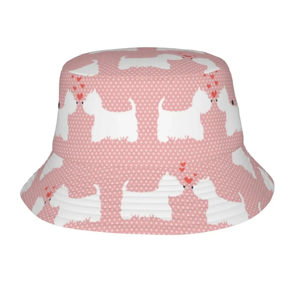 Fashion Pink Westie West Highland Terrier Bucket Hat Unisex Foldable Outdoor Sport Dog Fisherman Hats Bob Hat