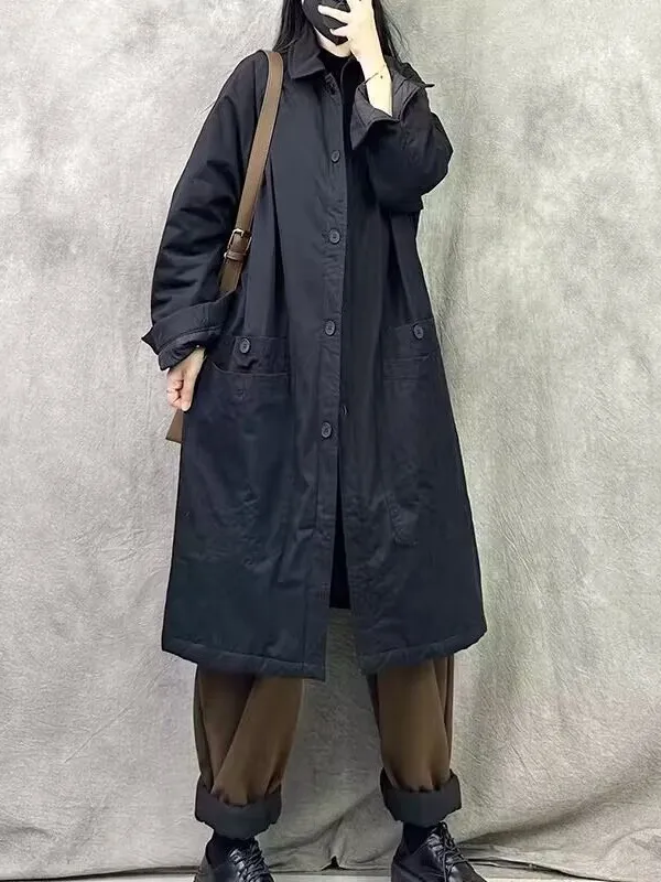 الرجعية Sle المرأة القطن Jaet منتصف طول Thiened المعتاد معطف القطن عادية ربيع الخريف الشتاء Faion ملابس خارجية #4