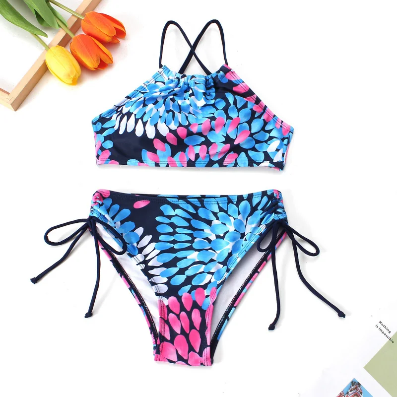 

New Style Two-Piece Children's Swimsuit Sexy Solid Color Printed Bikini Set Wholesale