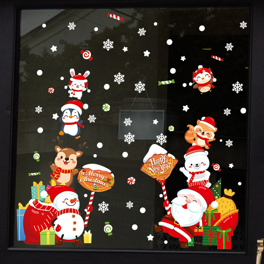 

1Set Christmas Decoration Stickers Waterproof PVC Self-Adhesive Window Clings for Glass Door Wall Shop Home Holiday Party