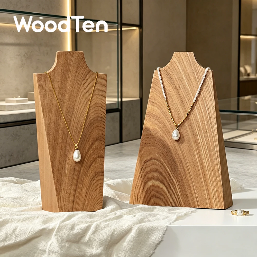WoodTen Solid Wood Necklace Display Stand Jewelry Organizer Portrait Stand Model Neck Necklace Showcase Jewelry Display Props