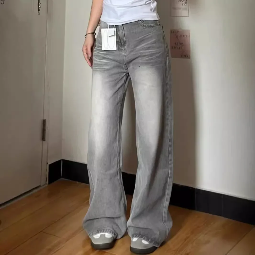 

Vintage Wide-Leg Jeans Grey American Style Straight-Leg Casual Pants For Women Loose Fit Draped Spring Autumn 2026 New