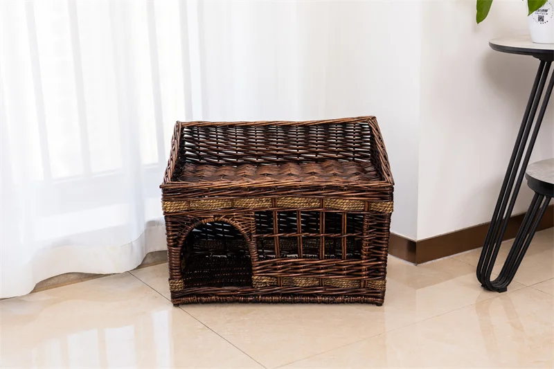New Universal Nest Rattan Bed Willow Double Deck Villa Pet Nest House Removable and Washable  House Cat House