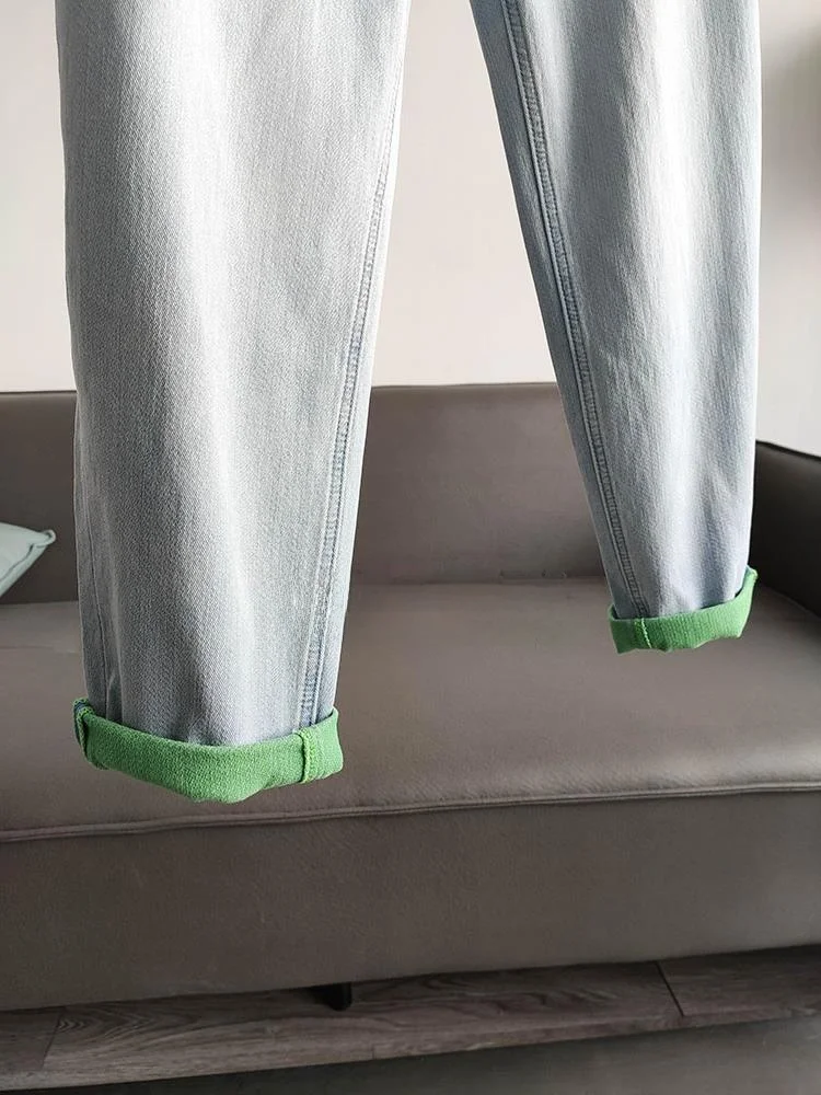 بنطال جينز Pureenn ذو ألوان متباينة ومريح للغاية للتنحيف بخصر عالٍ مخروطي من قماش الدنيم لربيع الخريف