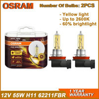 OSRAM FOG BREAKER H11 64211FBR PGJ19-2 Headlight 12V 55W 2600K +200% Yellow Fog Light +60% Bright Car Halogen Lamps (Pair)
