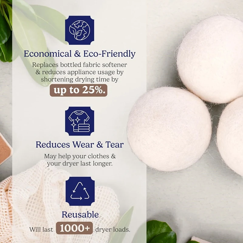 Wool Dryer Balls - Natural , Reduces Clothing Wrinkles, Better Alternative to Liquid Softener-AD23