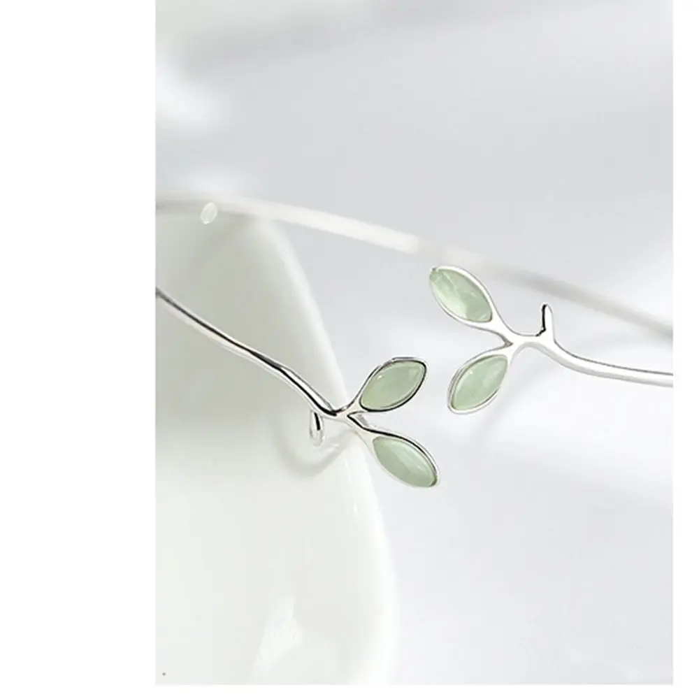 2024 Fashion Silver Elegant Green Leaf Bracelet Ring Women\'s Jewelry Set Popular Packaging