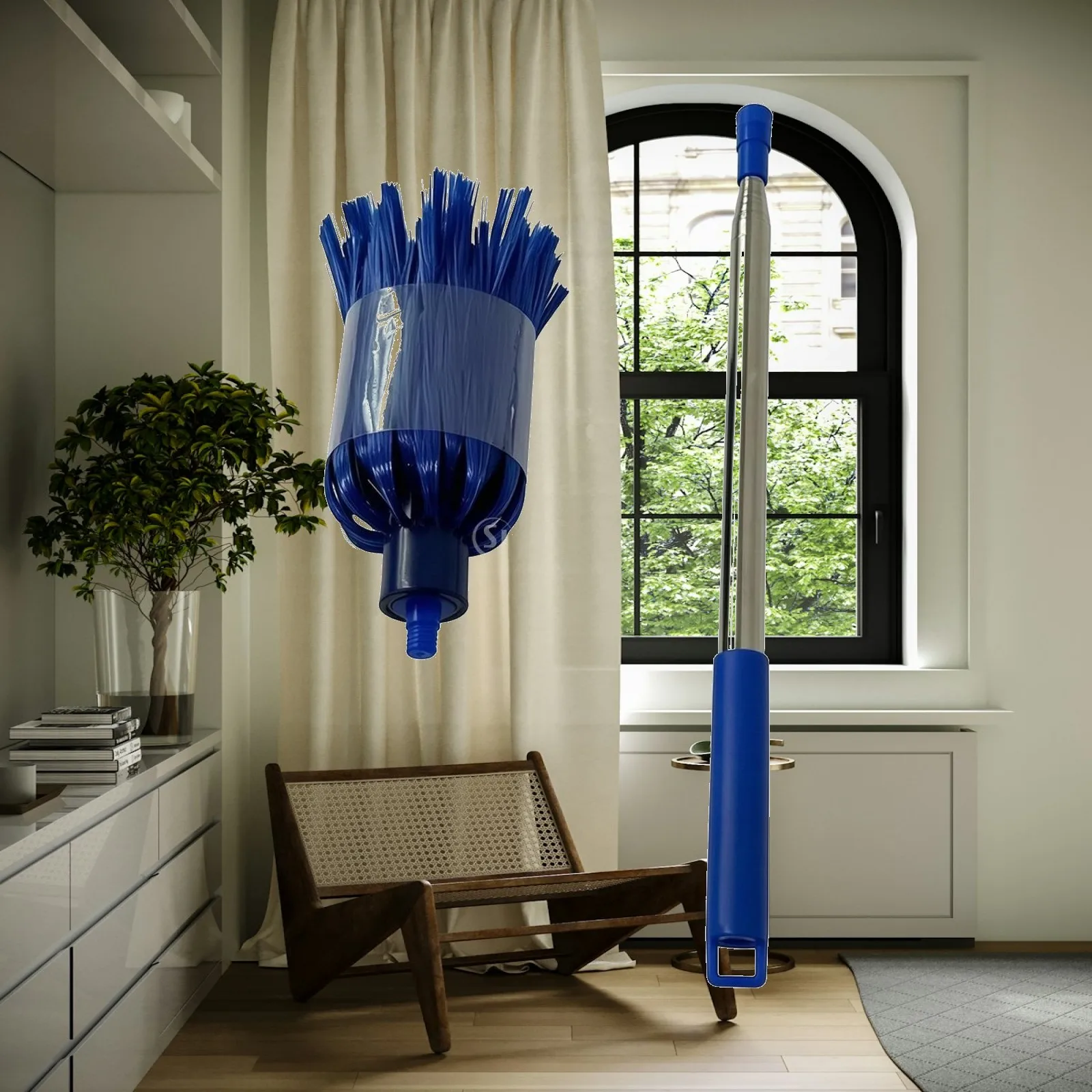 Extendable Dust Cleaning Pole with Flexible Brush Head for Ceiling Fan Cobweb Duster Tool
