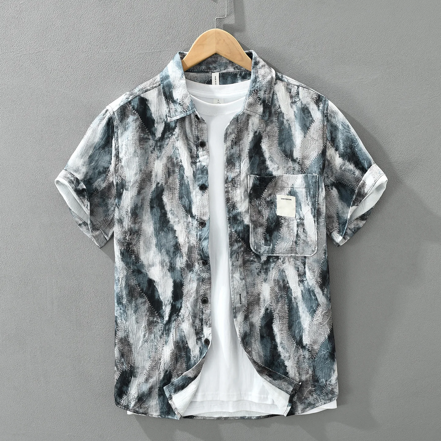 

Linen Nylon Mixed Spandex Men's Short Sleeve Shirt Breathable Casual Print Summer Fashion Loose Fit Regular Thickness