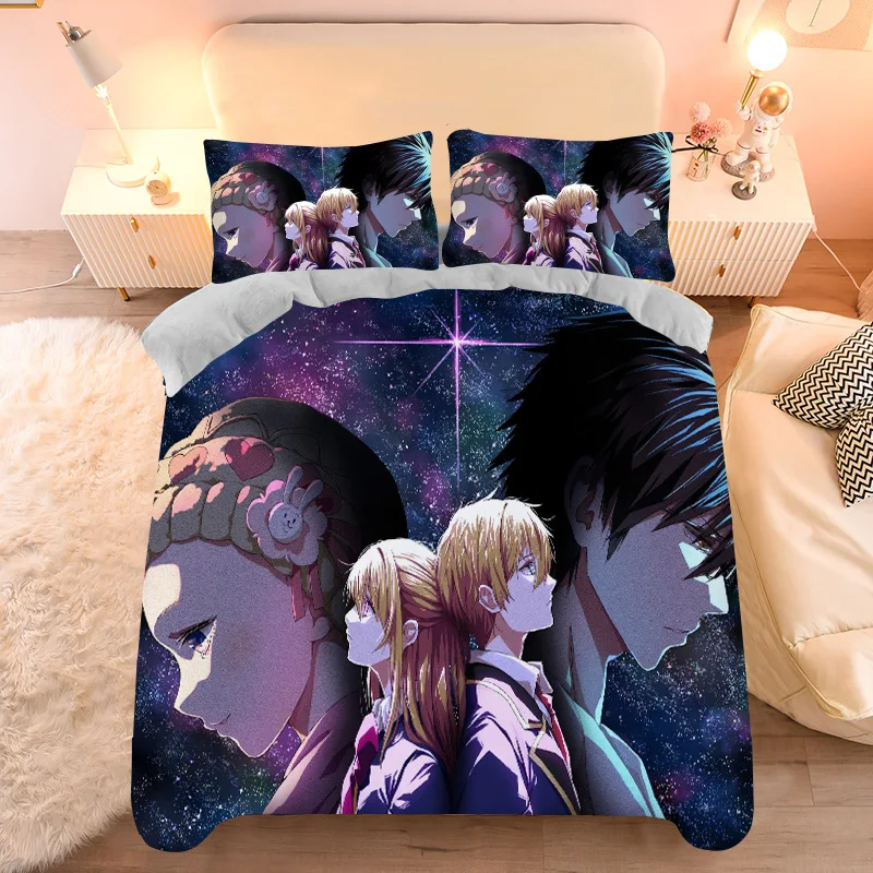 OSHI NO KO King Size Bedding Set Cute Anime Figure Hoshino Ai 3D Print Pillowcase Quilt Cover Sets Student Dormitory Bed Linings