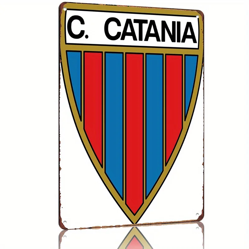 Vintage C. Catania Soccer Team Metal Sign - Official-like Shield Emblem with Red, Blue, Golden Colors Heavy-Duty Tin Poster f