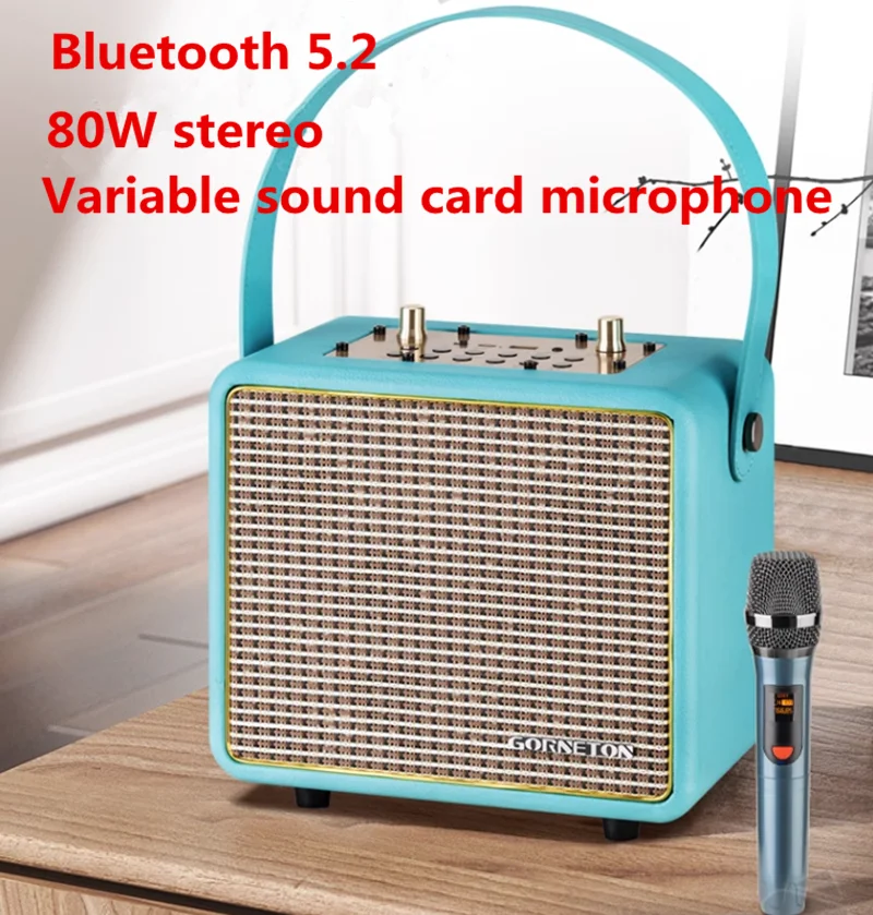 

80W Stereo Square Dance Audio Bluetooth Outdoor Speaker Portable Home Karaoke K Song Player With Inflection Sound Card Microphon