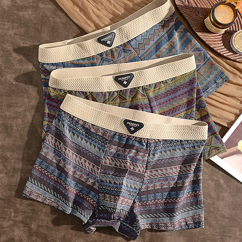 

retro printed ethnic style underwear man Comfortable breathable antibacterial Underpants personalized printed boxer shorts men