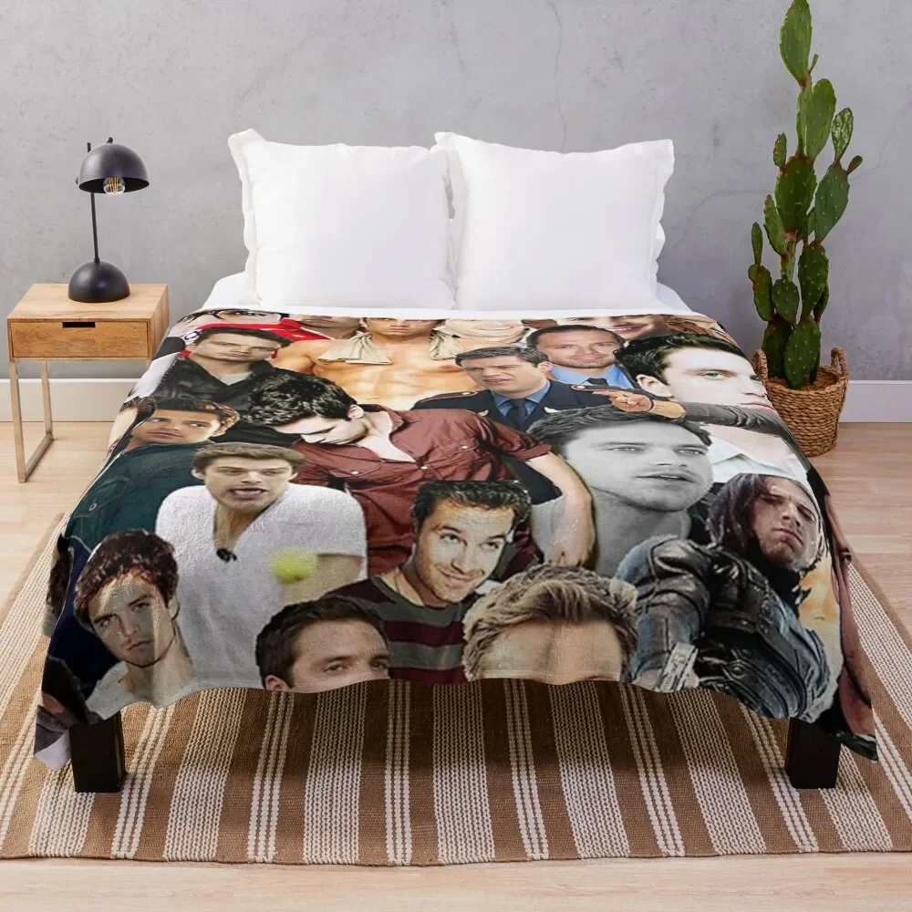 Sebastian Stan Photo Collage Throw Blanket Kid'S Plaid on the sofa Blankets